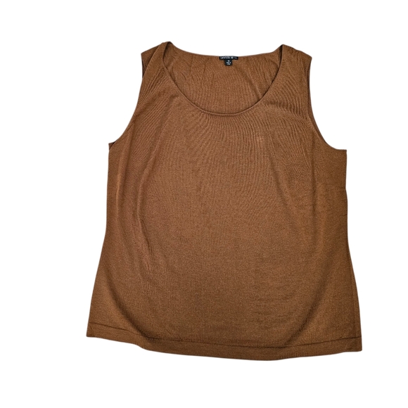 Lafayette 148 New York Tops - Lafayette 148 Brown Wool Tank Top 1X Knit Capsule Minimalist Luxury